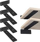 GUWINA 4 Pack Floating Shelf Bracket 6 Inch, Hidden Invisible Black Metal L Brackets for Shelves, Heavy Duty Industrial Iron Thicked Rustic Farmhouse Wall Hanging Mounted Support DIY (6 Inch)