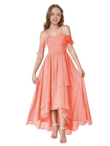 Girls Asymmetrical Bridesmaid Chiffon Flower Girl Dress Spaghetti Straps Formal Wedding Birthday Party Dress