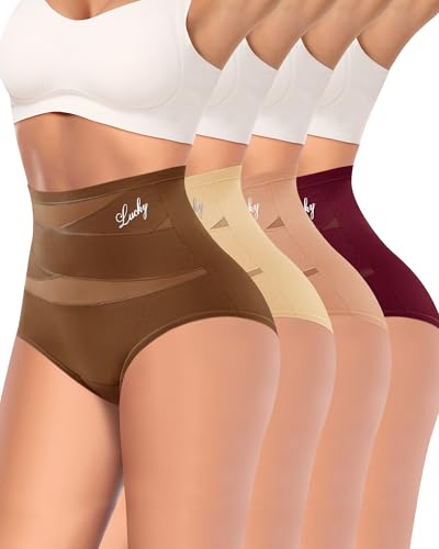 Image of Women's High Waisted Underwear Full Coverage Compression Briefs 4 /5 Packs Panties Postpartum Comfortable