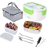 Fiambrera Electrica 3 en 1,Tartera ElectricaTartera Eléctrica Portatil,Taper electrico para Comida Aplicar para Trabajo Coche、Camión、 Camping y Oficina 12V 24V 220V (verde)