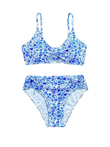 Girl's Ditsy Floral Bathing Suits 2 Piece Ruched Wireless Boho Bikini Swimsuits Summer Beachwear
