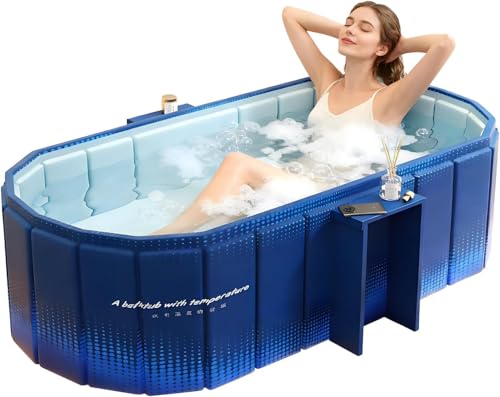 Image of Lexara Foldable Adult Bath Tub for Home Spa | Large Portable Bathtub with Backrest & Handle | Insulated Folding Tub for Hot & Cold Soak, Ice Bath, Bubble Bath & Relaxing Spa (Aqua Blue Bathtub)