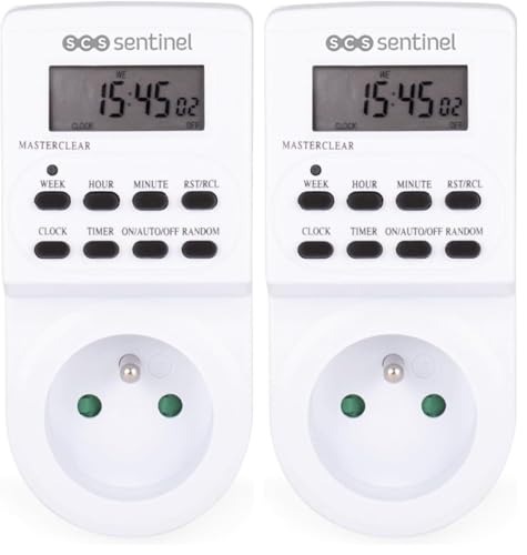 SCS Sentinel - HCN0081 - Prise Électrique Programmable Intérieure 230V - Programmes Hebdomadaires - Charge Maximum 16A ou 3600W (Lot de 2)