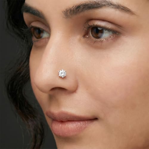 Image of Sparkles Lab Grown Diamond 0.03 Carat - 0.50 Carat Round Shape Solitaire Diamond Nose Pin for Women | 14K Gold IGI Certified FG VS Quality