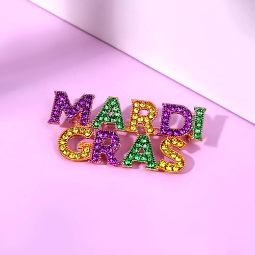 Image of Mardi Gras Brooches Pin for Women Girls Rhinestone Mask Fleur De Lis Brooch Glitter Jester Pins Fat Tuesday Carnial Parade Holiday Brooches Jewelry