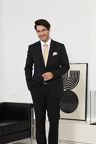 HISDERN Mens Solid Ties Formal Business Woven Tie and Pocket Square Cufflinks Set Classic Silk Satin Necktie Wedding - Image 5