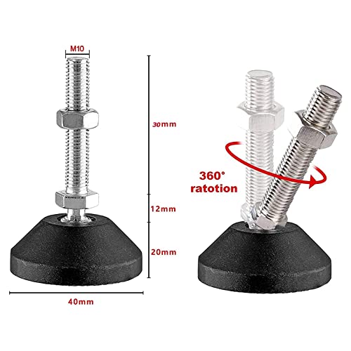 RHUAFET Set of 6 Adjustable Feet M8 x 40 mm, M10 x 30 mm, Silver, Black, Stainless Steel, Round, Furniture Leg, Chairs, Sofas - Image 2