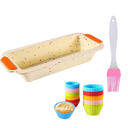 LKMING Moldes para Hornear Pan Antiadherentes 11 en 1 Kit,moldes Silicona, moldes de Pan Rectangular, Moldes Silicona Antiadherentes Pasteles Y Pan Caseros más 10 Moldes Cupcake Reutilizables