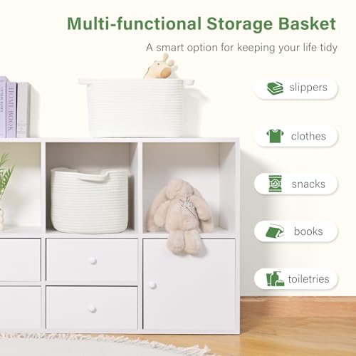 Image of Patvingot 13 inchx10 inchx9 inch Cotton Rope Storage Basket, Woven Baskets with Handles for Organizing Home Office, Shelves, Nursery, Laundry, and Toys,Empty Gift Basket (White, 1 Pack)