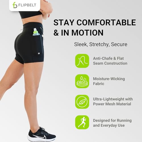 FlipBelt Womens High Waisted Compression Biker Shorts with Pockets for Women, Workout Fitness Running Shorts for Gym, Biking4