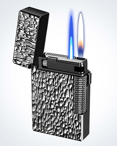 SNYYIAI Dual Flame Mode Classic Lighter, Jet Torch Lighter Soft Flame Lighter 2 in 1 Windproof Refillable Butane Lighter for Men Dad Husband Gift Collect,Black c