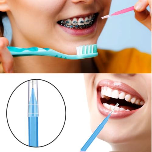 Image of Patelai 100 Pieces Braces Dental Brush for Cleaner Interdental Toothpick Dental Tooth Flossing Head Oral Hygiene Flosser Toothpick Cleaners Tooth Tool(Multicolor,Mixed Size)