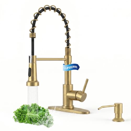 Image of LUFEIDRA Pull-Down Kitchen Faucet with Soap Dispenser, Gold