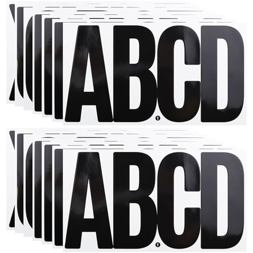 6 Inch Large Letters Stickers, 76 Pieces Self Adhesive Alphabet Sticker for Mailbox, Door, Truck and Outdoor, Waterproof Sticky Vinyl Letter Symbol Stickers,14 Sheets Black