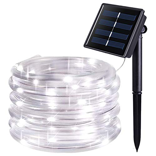 JMEXSUSS 120 LED Solar Powered Rope Lights Outdoor,39.4ft 8 Modes Solar Rope Lights,Waterproof Solar Rope Tube for Fence,Gazebo,Yard,Walkway,Path,Valentine's (White)