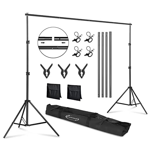 ShowMaven Backdrop Stand, 6.4ft x 10ft Adjustable Photo Background Stand with Carry Bag for Photography Photo Video Studio, Baby Shower, Birthday Party (6.4ftx10ft)