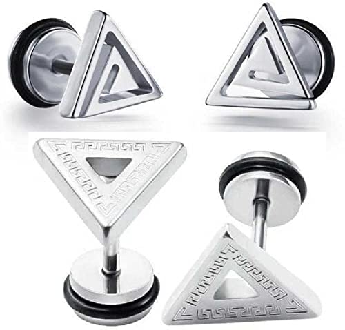 MEENAZ Stainless Steel Black Silver Gold Magnetic Piercing pressing Triangle Square Hoop Bali Stud Earrings Combo pack set non Pierced Ear rings men boys girls Women MENS EARRINGS COMBO M115