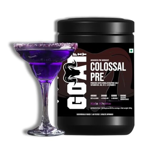 Image of GOAT Fit Colossal Pre | PreWorkout Powder 200mg Caffeine 4g Beta-Alanine 3g Citrulline 1.5g Arginine 1g Creatine with Himalayan Pink Salt (360gm - 30 /60 servings, Kala Khatta)
