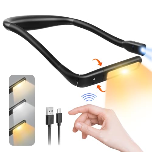 VFANDV Hals Leselampe Buch, 3 Farben LED Buchlampe Stufenlos Dimmbar Tragbar Nackenlampe, Ergonomisches Design Leselampe für Stricken, Reparieren, Camping, Lesen im Bett bei Nacht