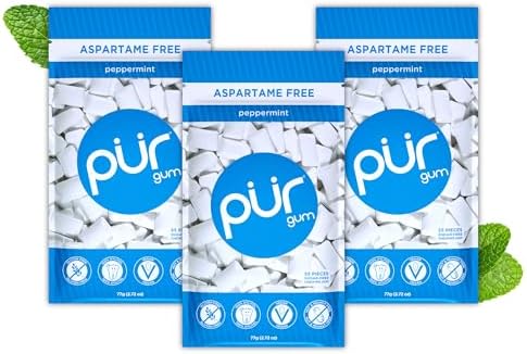 PUR Gum, Peppermint, Xylitol Gum, No Artificial flavour, 165 Count (3x55)