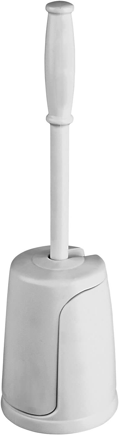 mDesign Modern Compact Freestanding Plastic Toilet Bowl Brush and Holder for Bathroom Storage and Organization, Sturdy, Deep Cleaning - Covered Brush - Hyde Collection - Gray