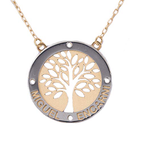 PRIORITY - Girocollo con Albero della Vita, Personalizzabile in Oro Bicolore 18 K, Collana con Albero della Vita Personalizzata, Collana con Girocollo in Oro Bicolore