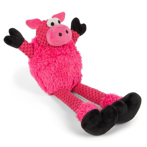 Image of goDog Checkers Just for Me Skinny Pig Squeaky Plush Dog Toy, Chew Guard Technology - Pink, Mini