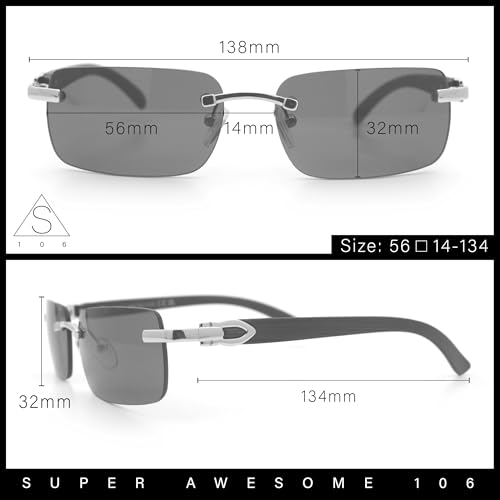 SA106 Rimless Luxury Narrow Rectangle Woodbuff Arm Fashion Sunglasses3