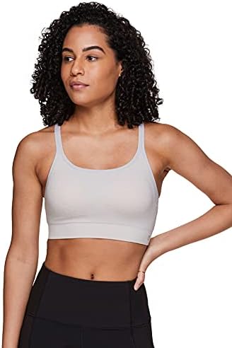 RBX Active Women's Low Impact Sports Bra, Moisture Wicking Seamless Strappy Back Low Impact Yoga Bra for Women Jacquard Floral Ivory XL