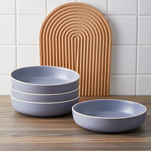 Image of Stone Lain Lauren Stoneware, Rustic Plates and Bowls Set, Dinnerware, Service for 4, Speckled Light Gray, Dishwasher & Microwave Safe, 16-Piece
