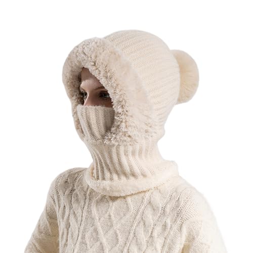 Vinterhalsduk med – dragband, öronskydd, vintermössa med halsduk | för resor, äventyr, skridskoåkning, vandring, skidåkning, skateboard, jul, födelsedagar, alla hjärtans dag, Krämfärgad