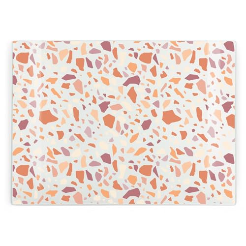 Tabla de cortar de cristal para cocina, protector rectangular grande para encimera de estilo terrazo rosa, tabla lisa, tabla de cortar de cocina con pies antideslizantes, 39 cm x 28,5 cm