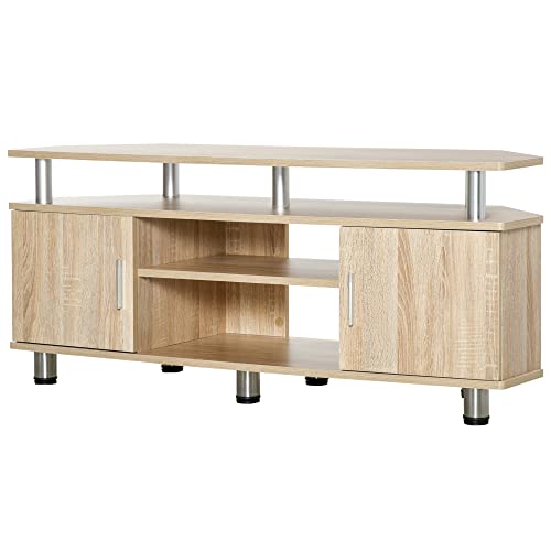 HOMCOM Mueble de TV para Televisores de hasta 55 Pulgadas Mesa para TV de Salón Moderna con 2 Puertas y 2 Estantes para Dormitorio 120x39,5x52 cm Roble