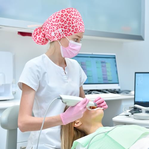 Image of Unittype 4 Pcs Nurse Caps for Women Nursing Working Caps with Button and Sweatband Adjustable Elastic Scrub Hats for Dentist