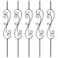Myard Spindle Scroll 1/2 Inches Square Iron Stair Balusters, 44 Inches 5-Pack (Satin Black)