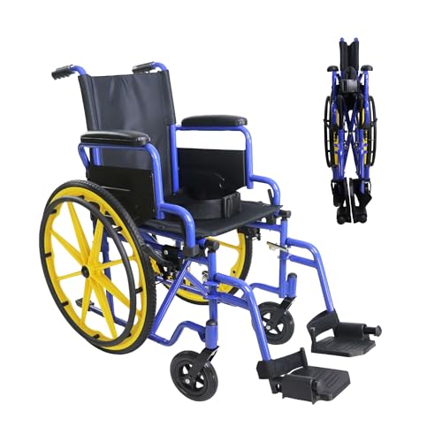 PEPE Mobility Silla de Ruedas Autopropulsable para Niños, Plegable y Ligera Infantil, Estrecha para Jóvenes (Amarilla)