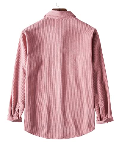 Image of RINTONIX Mens Solid Long Sleeve Ribbed Button Down Corduroy Shirt Jacket Casual Spring Fall Pocket Shacket Jacket