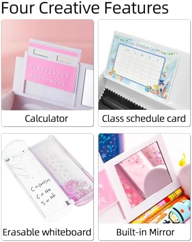 Multifunctional Pencil Case Box with Lock, Calculator, Quicksand, Mirror, Standing cylinder Shape, Cute Pen Holder, Kawaii Desk Organizer for Girls, Boys, Kids, School Supplies(Sakura forest)
