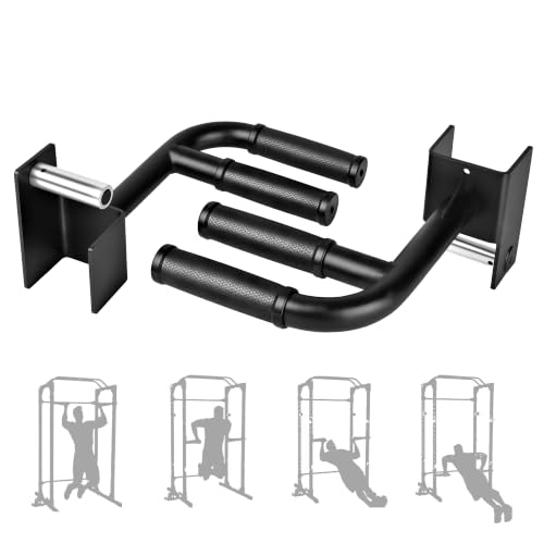 EVERYMATE Dip Bar Attachment for Power Rack and Squat Rack with Double Handles Dip Stand Bars for 3x3 Power Rack Attachments for Pull Up Triceps & Chest Workouts