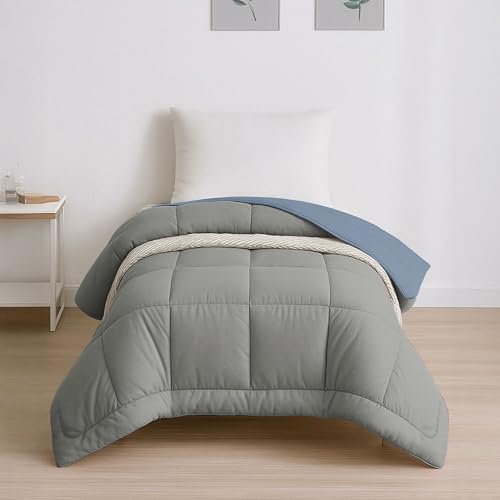 Image of HOME ELEGANCE Comfort Living Microfiber Reversible AC Comforter, 120 GSM, Soft & Cozy, Lightweight Quilt, All Season use, Machine Washable, Single - 60x90 inches - Blue Fog