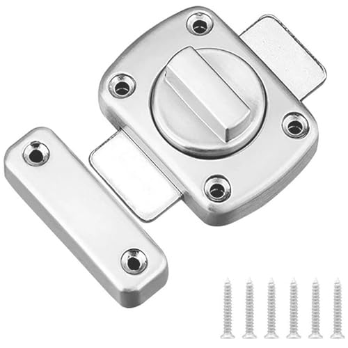 1 Pcs Stainless Steel Bathroom Door Lock, Bathroom Latch Rotate Bolt Gate Latch Door Lock, Rotate Bolt Latch Lock Safety Cabinet Slide Lock Latch Applicable to Various Doors (Silver)