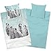 Produktbild Aminata kids Biber Pinguin Bettwäsche 135x200 Pinguine Kinder & Erwachsene - weich, warm - Flanell Baumwolle mit Reißverschluss Wende-Motiv - Winter-Tiere - Schnee - Petrol, weiß
