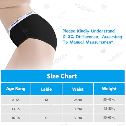 AYBUY Unterwäsche für Mädchen, 8er-Pack Schwarz weiche Mädchen-Slips, Atmungsaktive, Bequeme und weiche Mädchen-Slip für Jugendliche(8-12 Jahre)