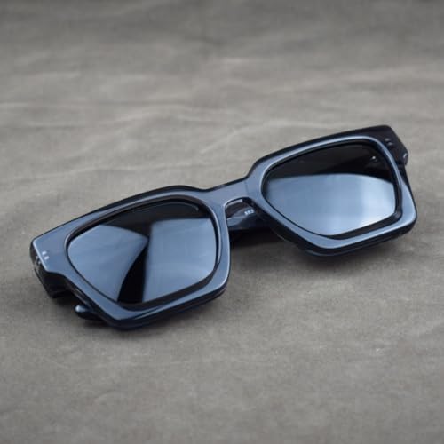 Image of Retro Fashion Thick Acetate Polarized Sunglasses Trendy Square Men Womens Black Grey Shades Vintage