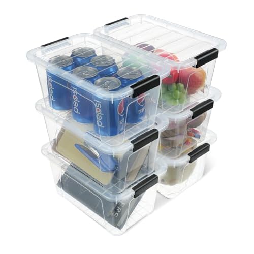 Plastic Storage Bins with Lids 6 Pack, 7 Quart Storage Containers With Black Buckle Latch, Stackable Storage Organizers for Home Pantry Office Classroom Organization, Clear