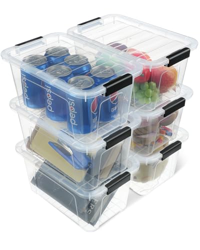 EOENVIVS Plastic Storage Bins with Lids 6 Pack, 7 Quart Storage Containers With Black Buckle Latch,...
