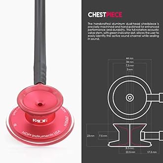 MDF Instruments Acoustica Deluxe Lightweight Dual Head Stethoscope - Free-Parts-for-Life & (MDF747XP-R11) - Red and Black