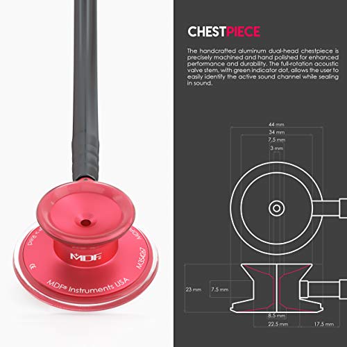 MDF Instruments Acoustica Deluxe Lightweight Dual Head Stethoscope - Free-Parts-for-Life & (MDF747XP-R11) - Red and Black