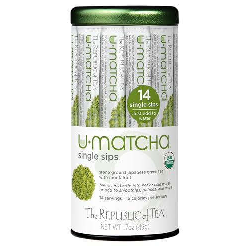 The Republic of Tea – Organic U•Matcha Single Sips, Naturally Caffeinated Matcha Green Tea Powder, 14 Packets