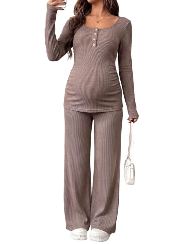 BLENCOT Maternity Sets 2 Piece Button Down Nursing Outfits Ribbed